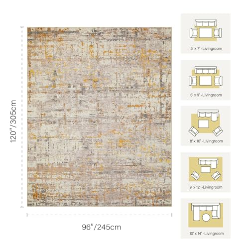 8x10 Beige Gold Modern Abstract Washable Rug for Living Room - Rugxara