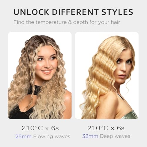 4-in-1 Hair Crimper Waver Curling Iron for Beach Waves & Deep Waves, Adjustable Temp