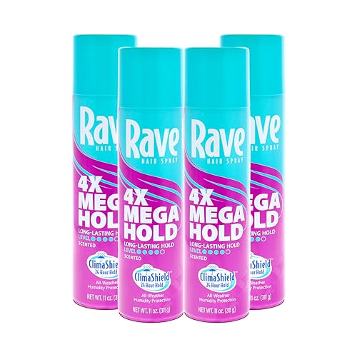 Rave 4X Mega Long-Lasting Firm Hold Scented Hair Spray for Heat Protection, Volume and Shine - ClimaShield for Extra Humidity & Minimizes Frizz - 4 pc