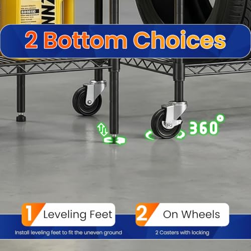 Black Commercial Wire Shelving Unit - Adjustable Steel Rack for Kitchen Garage & Pantry