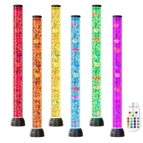 Large 4FT Sensory Bubble Tube Fish Lamp with Remote, 16 Colors & 8 Floating Fishes
