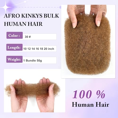 Serreal Afro Kinkys Bulk 12in 50g Human Hair for Braiding, Light Brown 12"