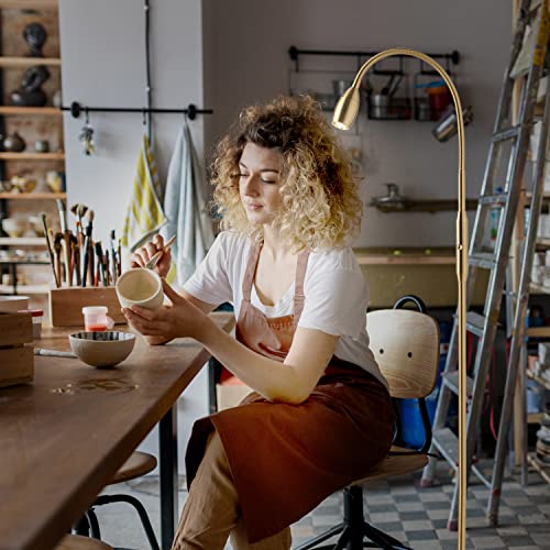 Adjustable LED Floor Lamp with Dimmable Spotlight - Antique Brass