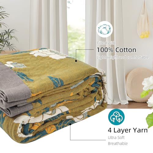 Flower Branch Boho Throw Blanket for Couch Bed - 91x98 Inches, Soft Cotton