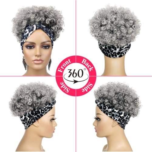Adancyler Short Curly Headband Wig - Salt & Pepper Afro Style, 6 Inch Tgrey