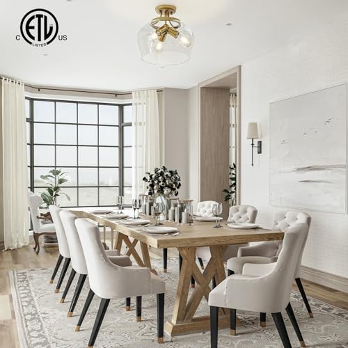 Gold Semi Flush Mount Ceiling Light with Clear Glass Shade - 13.8 Inch Modern Fixture