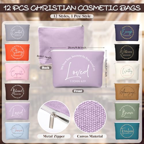 Christian Makeup Bags with Mirrors - Bible Verse Gift Set, Vintage, 12 Pieces