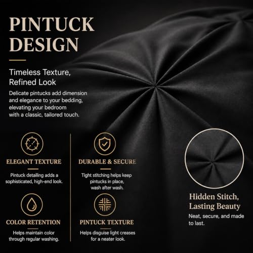 California King Comforter Set Black 7 Pieces Pintuck Bed in a Bag