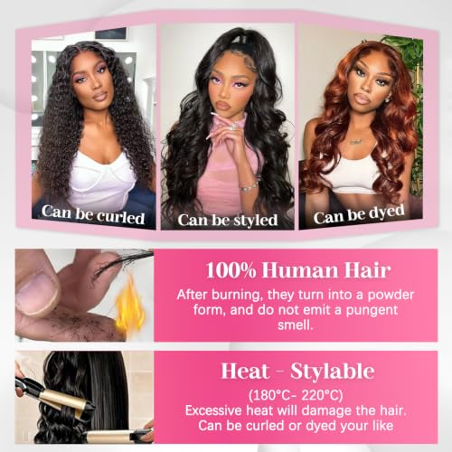 Natural Black 24 Inch 13x6 HD Lace Front Human Hair Wigs Body Wave 200 Density