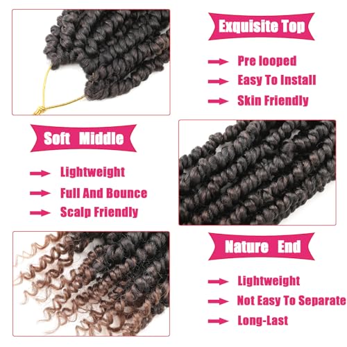 Zoewan 10 Inch Passion Twist Crochet Hair Pre-Twisted Ombre Brown Pack of 8
