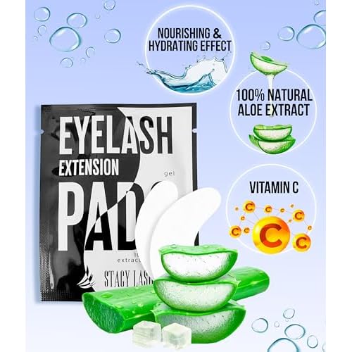 STACY LASH 100 Pairs Set Under Eye Gel Pads for Eyelash Extension - Lint Free Patches with Vitamin C and Aloe Vera Lash Supplies and Beauty tools - Hydrogel Eye Pads - Skin Moisturizes