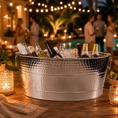 BREKX Heavy-Duty Stainless Steel Oval Beverage Tub for Parties, 25 Qt, Large