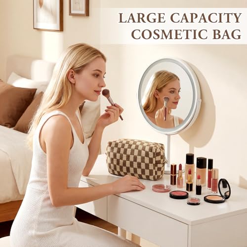 8 Pack Checkered Makeup Bags Small Cosmetic Pouch - Brown