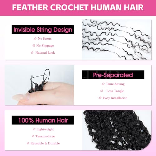 Deep Wave Crochet Hair Extensions 18 Inch Human Hair 50G - Natural Look & Easy Install