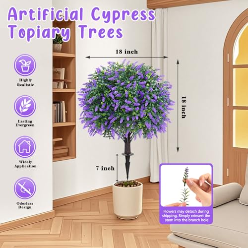 Grooy Artificial Lavender Topiary Ball Set of 4 UV-Resistant Outdoor Decor