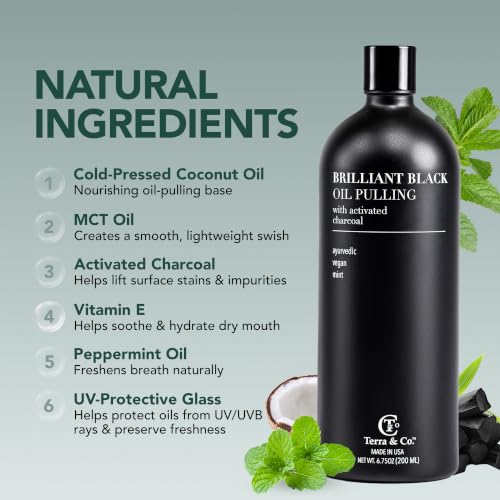 Terra & Co Brilliant Black Charcoal Oil Pulling Mouthwash 6.75 oz (Black Oil Pulling)