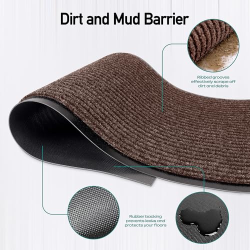 Heavy Duty Entry Floor Mat 4 x 6 Feet Brown Waterproof Indoor Outdoor Commercial
