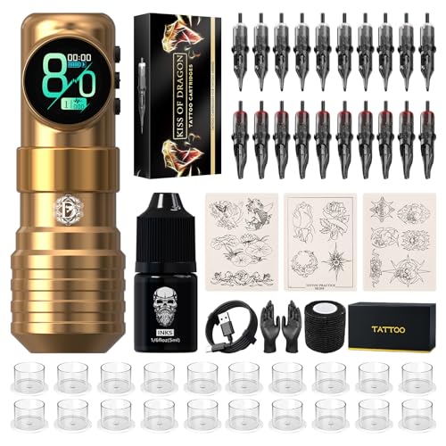 Cordless Tattoo Pen Kit with 1900mAh Battery for Beginners - Gold Variation