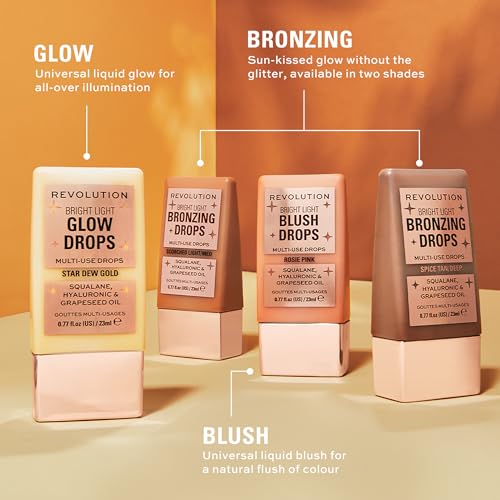 Revolution Beauty London, Bright Light Glow Blush Drops, Builable Liquid Blush for Face, Infused with Hyaluronic Acid, Vegan & Cruelty-Free, Pink Rosie, 0.77 fl oz