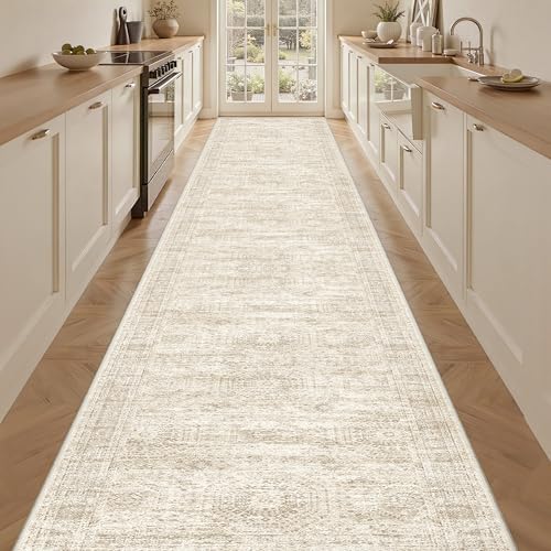 Beige Non-Slip Washable Runner Rug 3x20 ft Hallway Carpet - Variation: Beige/Ivory/3' x 20' (Runner)
