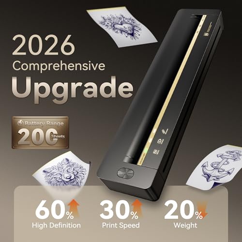 Tattoo Stencil Printer for Beginners - Matte Black, Portable Bluetooth Design