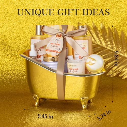 Honey Almond Spa Gift Basket for Women & Men - Luxurious Bath Set with Lotion & Bath Bomb