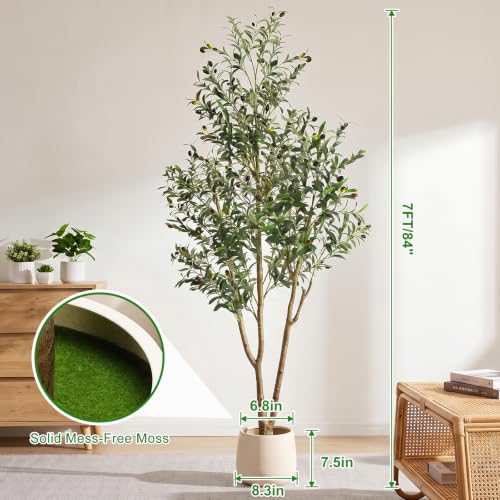 7FT Artificial Olive Tree with Lights & Planter - Faux Indoor Plant
