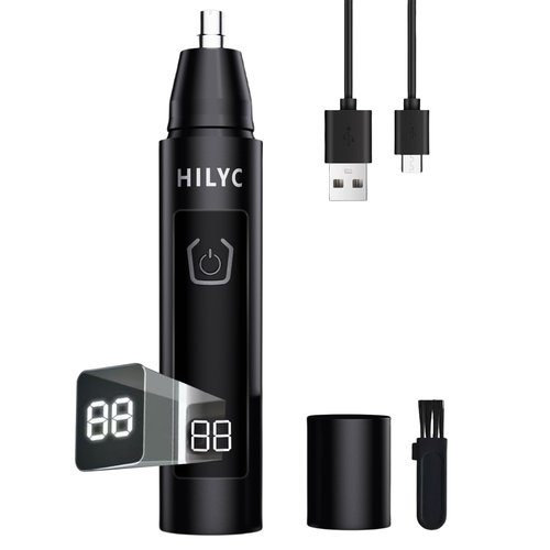 HILYC Professional Nose Hair Trimmer, LED Display, USB Rechargeable, Waterproof Double-Edge Blade for Men, Women, IPX7 Rated (Flat)