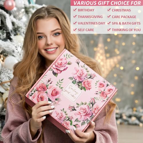 Christmas Gifts for Women, Relaxing Spa Gift Baskets Self Care Gift Warm Care Package Unique Birthday Gifts for Women Friend Her Mom Sister Wife Teacher w/ Winter Beanie Hat Plaid Scarf Gloves Set