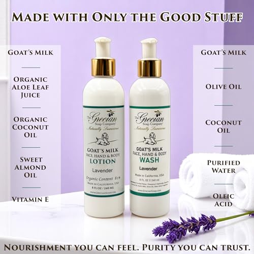 Lavender Goat Milk Body Lotion & Face Wash Set – Moisturizing Skin Care, 8oz Each