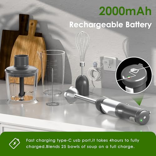 Grey 5-in-1 Cordless Hand Blender with Rechargeable Battery & Multi-Functional Attachments