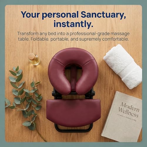 Adjustable Bed Massage Headrest with Memory Foam & Long Armrest Shelf Burgundy