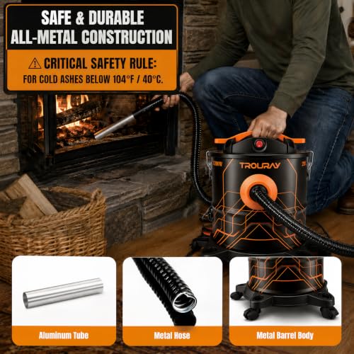 20L Ash Vacuum for Pellet Stoves 1200W Super-Powered Suction with Metal Canister