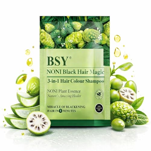 BSY Noni Black Hair Magic 20 Sachets - Instant Natural Black Hair Dye, Ammonia-Free, 5-Minute Hair Color for Men & Women