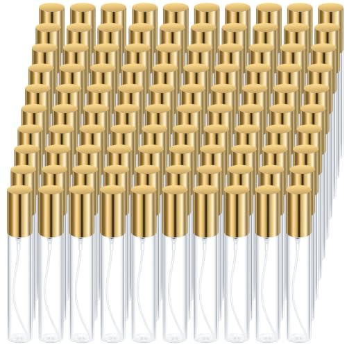 50 Pcs 15ml Refillable Perfume Bottles with Gold Lids - Travel Size, Clear Glass