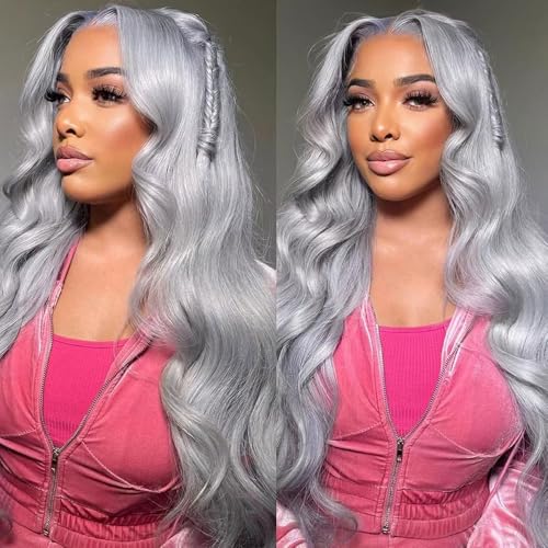 Fridnae Silver Grey Human Hair Bundles 16 18 20 Inch - Body Wave, 150g Variation