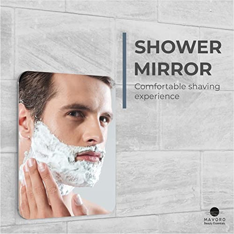 Mavoro 7x9 Shaving Mirror for Shower | 3M Adhesive Shower Mirror | Acrylic - Unbreakable | Less Fogging | Sleek Frameless | Peel and Stick | Glassless Safety (2 Pack)