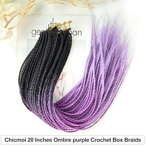 Chicmoi 20 Inch Ombre Purple Crochet Box Braids - 6 Packs, Small Thin Braid Extensions