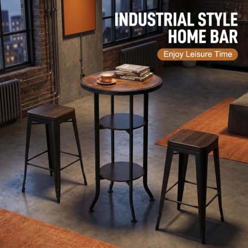 Bar Counter Height Table with 3-Tier Storage, Rustic Industrial Pub Table