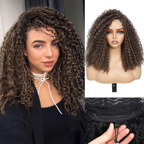 18 Inch Curly Half Wig - 3-in-1 Glueless Human Hair & Synthetic Mix for Black Women - M4/30