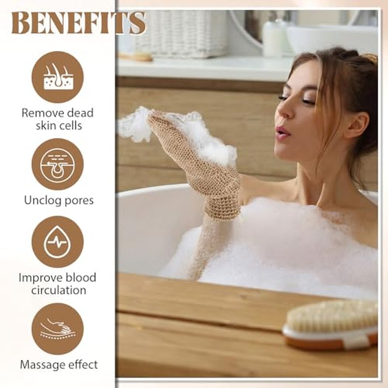 30 Pcs Exfoliating Shower Gloves Stretchable Jute Bath Mitts with Hanging Loop Body Scrubber Exfoliator Loofah Washcloth Deep Clean Dead Skin for Spa Massage Skin Shower Hotel Use(Brown)