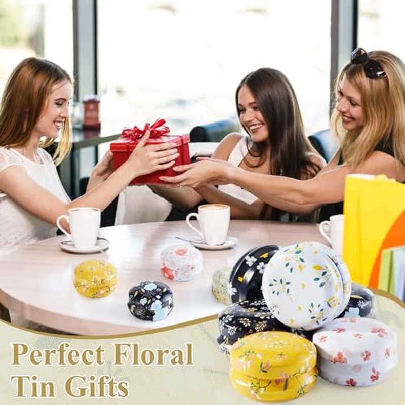 24 Pack Mini Tinplate Jars with Lids, 0.7oz / 20ml Reusable Round Small Floral Travel Tins Empty Lip Balm Containers for Salve, LED Candles, Salve, Eye Shadow, Powder(Classic Style)