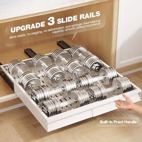 Pull Out Cabinet Organizer 2 Pack - Adjustable 13-21 W x 17-24 D, 3 Rail Slide Out Drawers, White