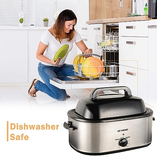 26 Quart Electric Roaster Oven with Viewing Lid, Large Stainless Steel Turkey Cooker