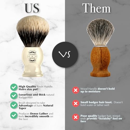 Lather & Wood Pure Badger Shaving Brush - Bone Handle Luxury Men’s Grooming