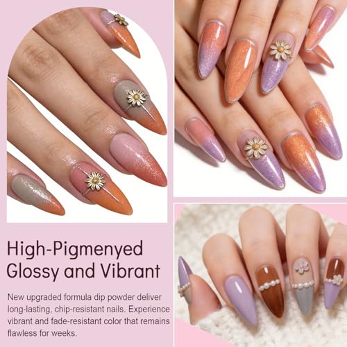 Dip Powder Nail Kit 8 Colors with Blush & Lavender Dreams Variation - Manicure Set with Primer, Top Coat, Activator & Glitter