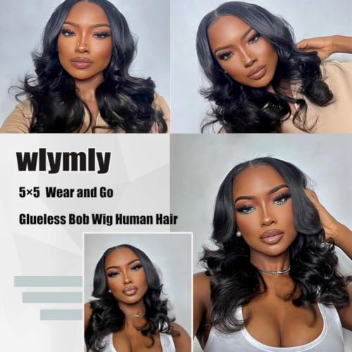 5x5 HD Lace Front Human Hair Wig for Black Women, Glueless Body Wave, 8 Inch