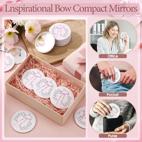 Christian Compact Mirrors Set 60 Pcs Pink Bow with Bible Verse - Religious Gift for Women, Pentecost & Trinity Sunday, Portable Makeup Reflection - Variation of THIS listing 60 / Christian