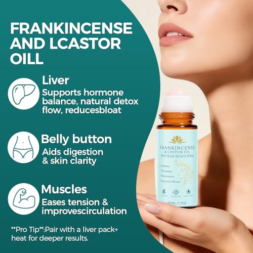 KUNLEN Frankincense & Castor Oil Roll-On with Rose Quartz - Organic Skin Firming 1.7 fl oz (Variation 1)