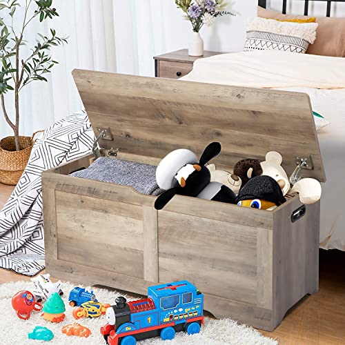 Grey Wooden Storage Chest with Lift Top - 39.4 Inch Toy & Blanket Storage Bench